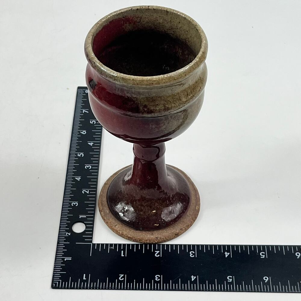 Vintage Red Brown Drip Glaze Stoneware Goblet Chalice Studio Art Pottery Decor - Picture 11 of 11